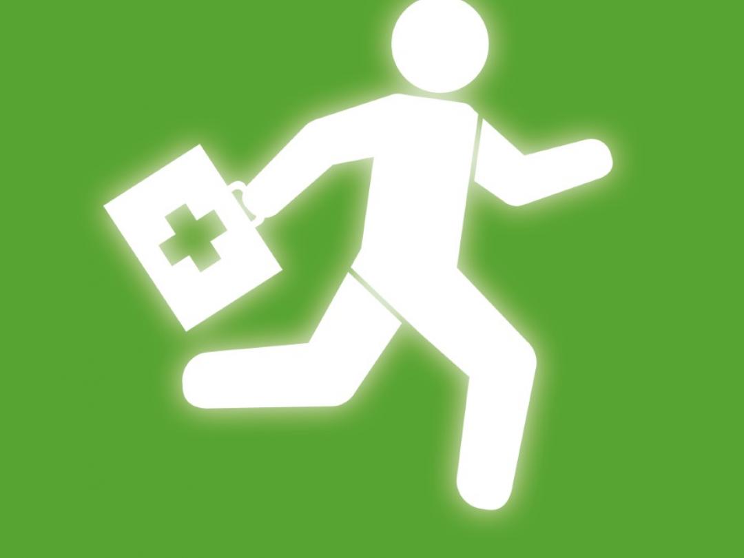 Illustratie van een rennende figuur met een koffer.
