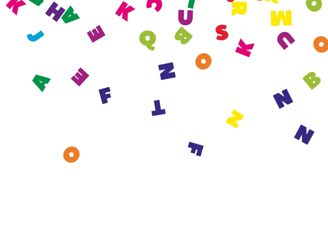 Naar beneden vallende letters in verschillende kleuren.