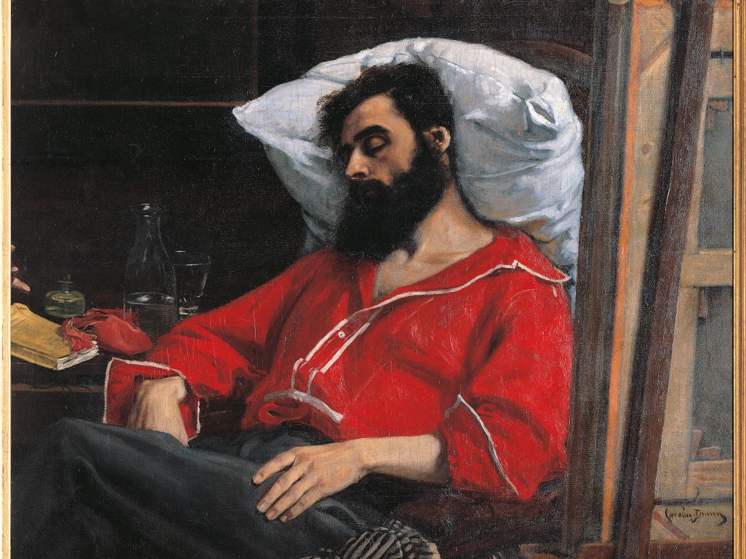 Schilderij "The Convalescent, or the Wounded Man" door Durand Charles Emile Auguste.