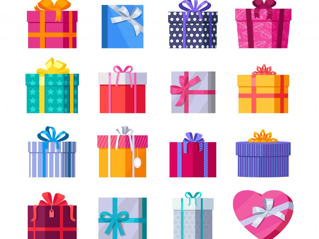 Illustratie van verschillend verpakte cadeautjes.