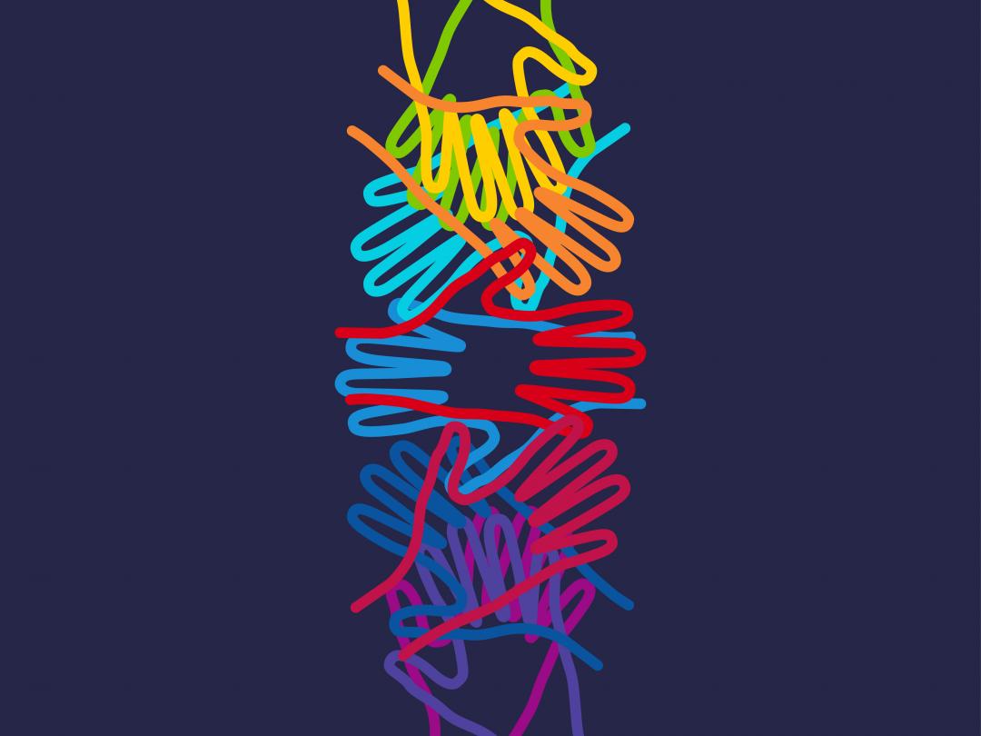 Illustratie van handomtrekken in verschillende kleuren.