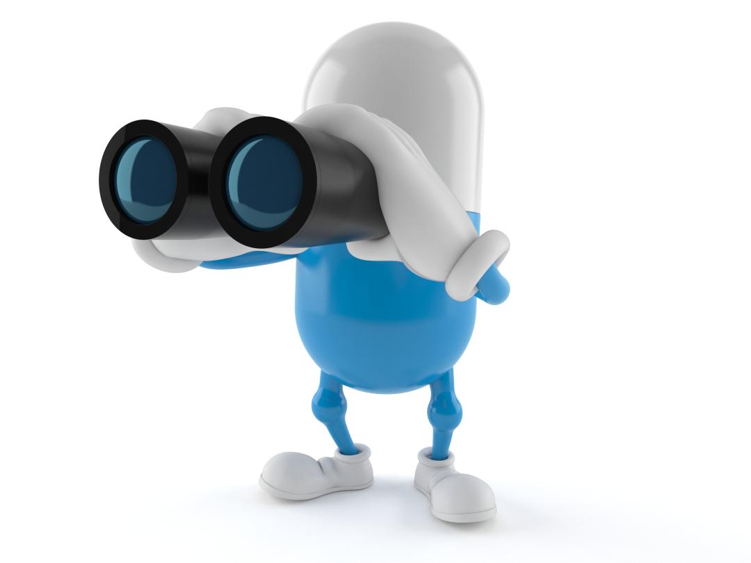 Minion die door een verrekijker kijkt