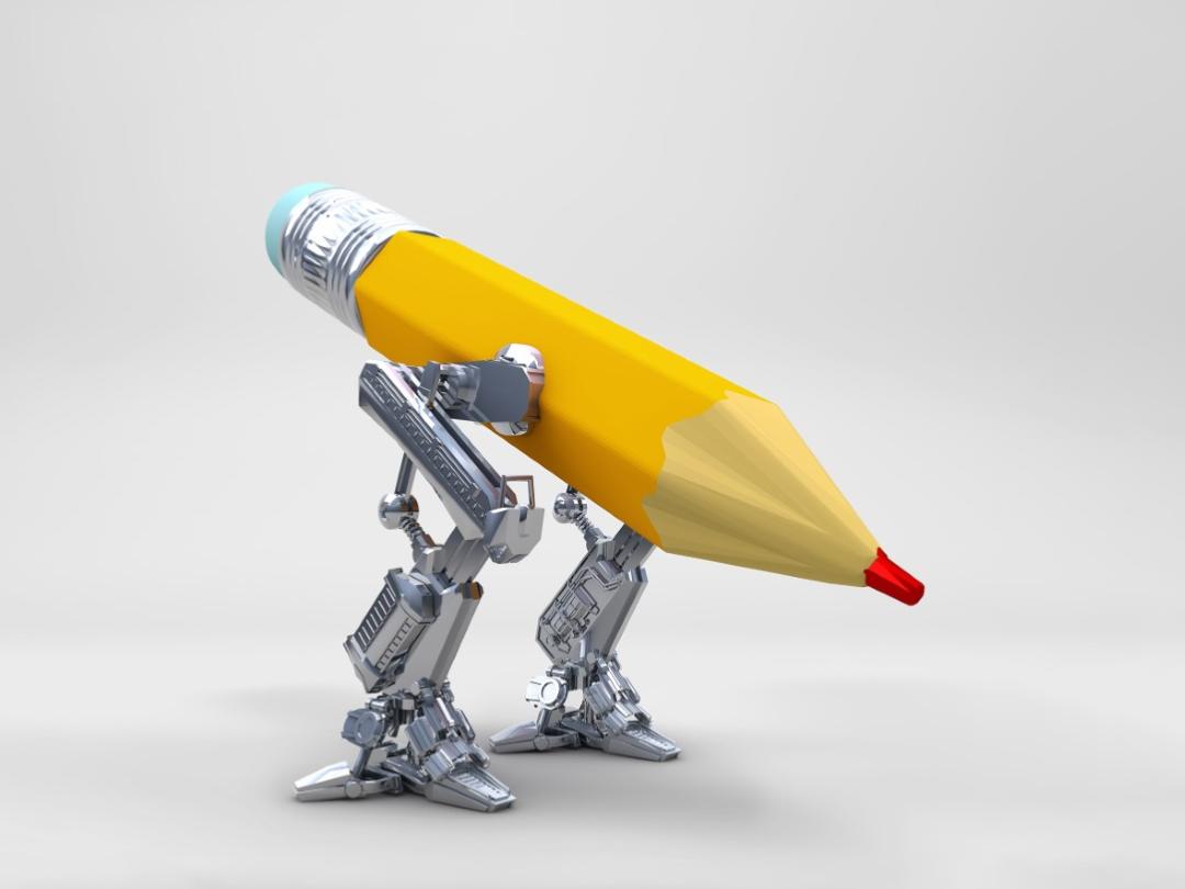 Potlood met robot benen