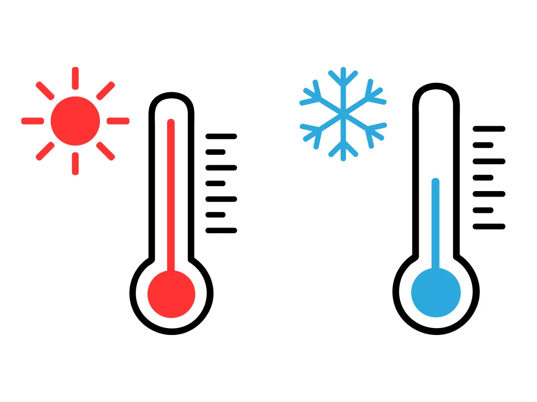 Twee thermometers een met een zonnetje en een sneeuwvlok