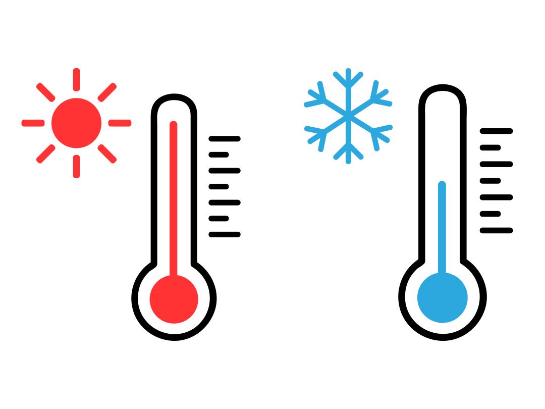 Twee thermometers een met een zonnetje en een sneeuwvlok