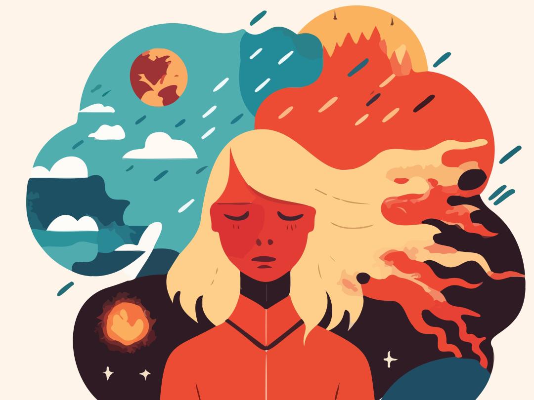 Illustratie van vrouw met alle weertypen om haar heen