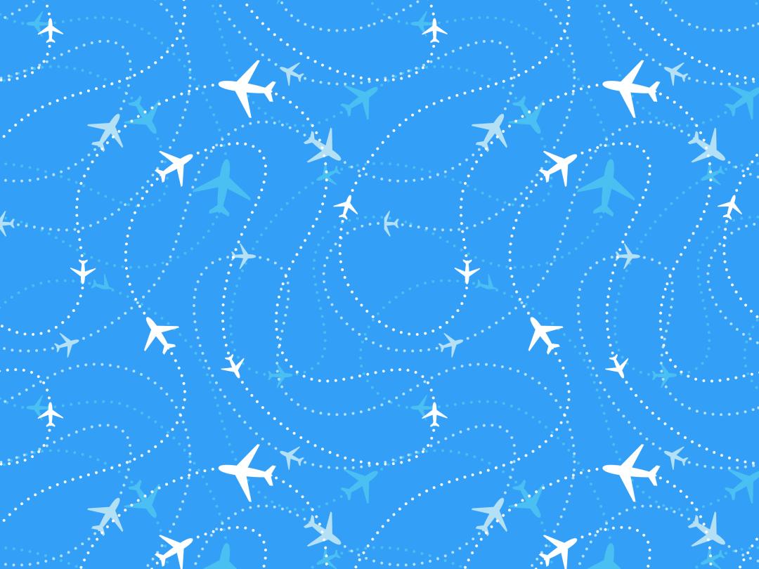 Een blauwe lucht met rondzwermende vliegtuigen