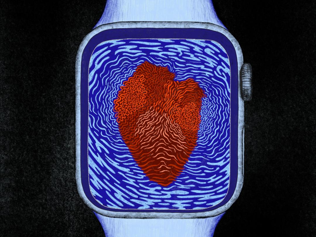 Smartwatch met hart erin afgebeeld