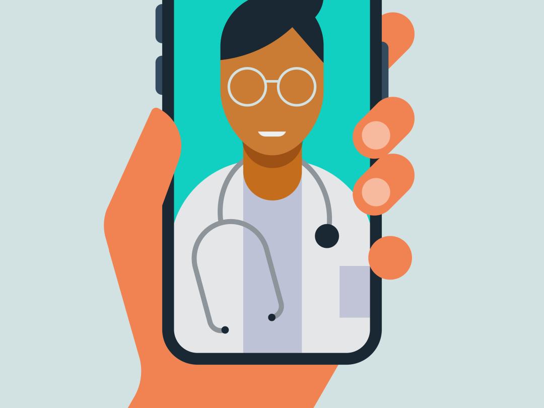 Illustratie van een arts op het scherm van een mobiel