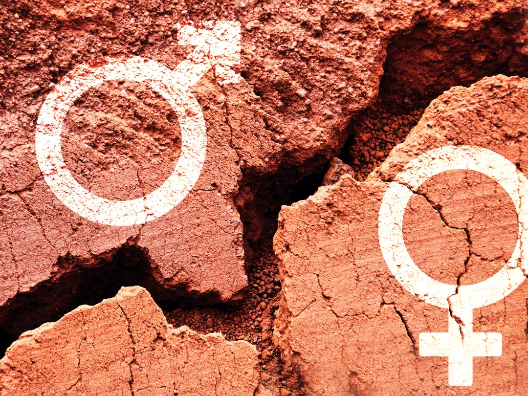 Aarde met daarop het mannen- en vrouwensymbool