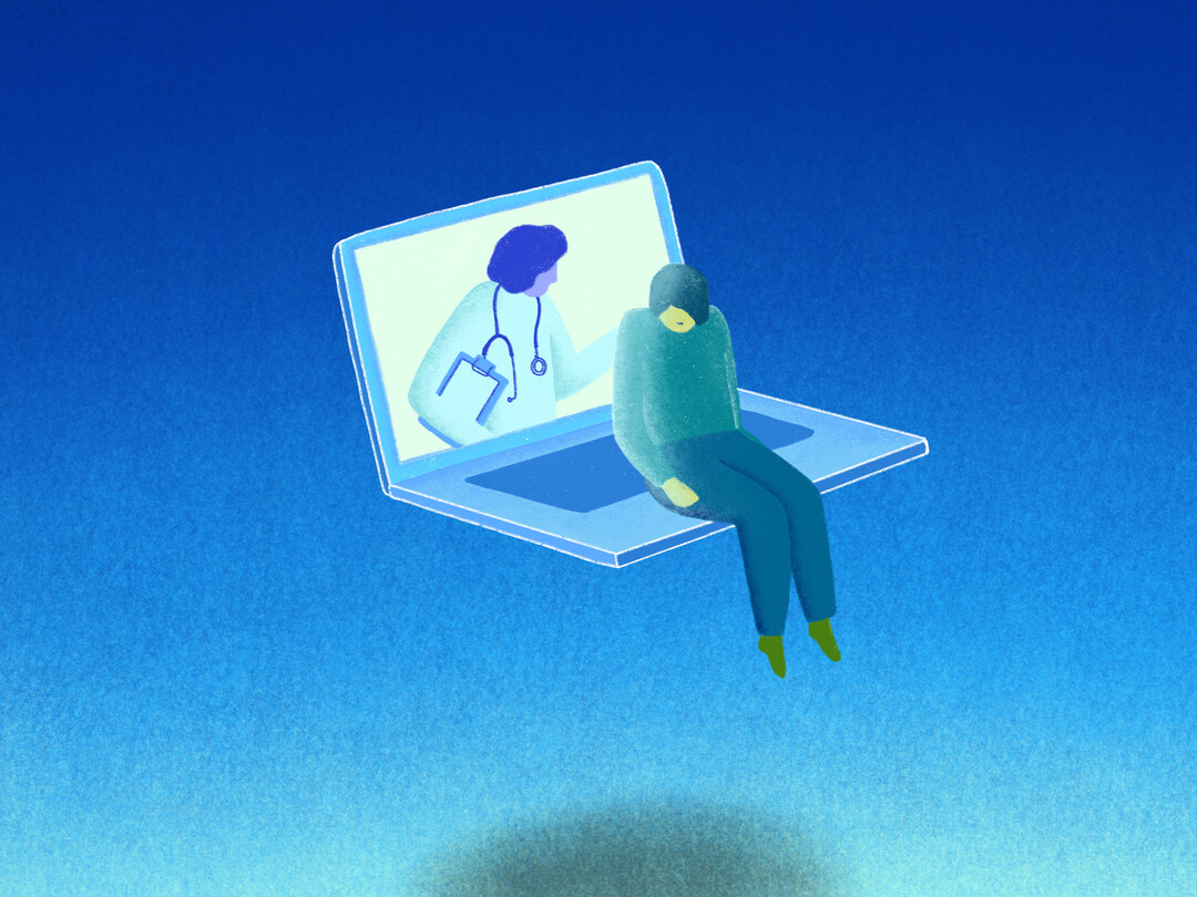 Illustratie van iemand die op een laptop zit