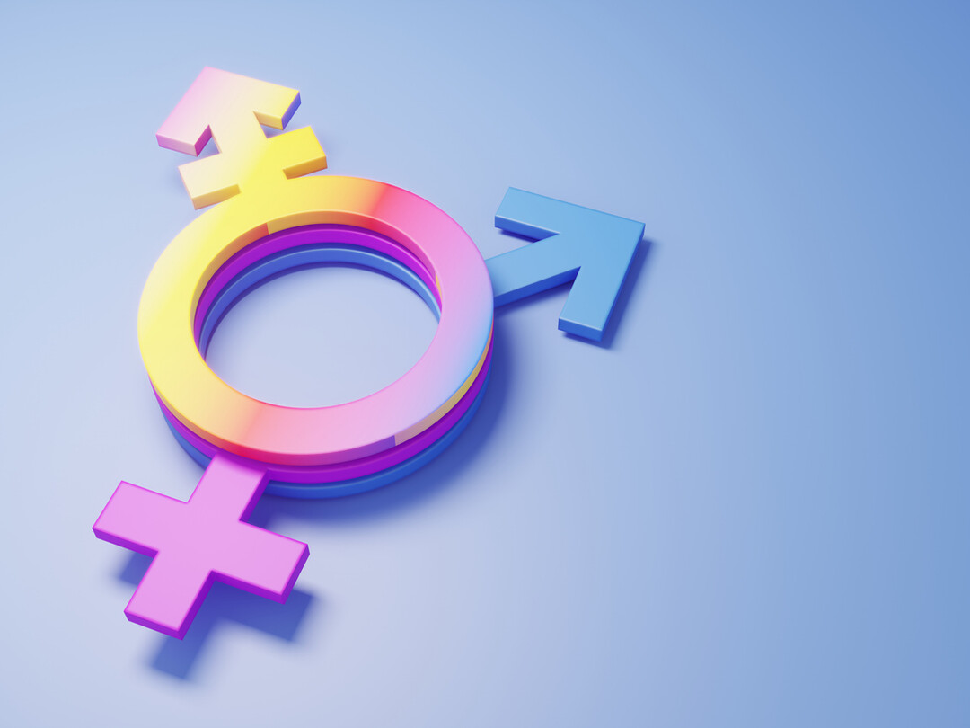 Symbool voor verschillende genders over elkaar heen gelegd.