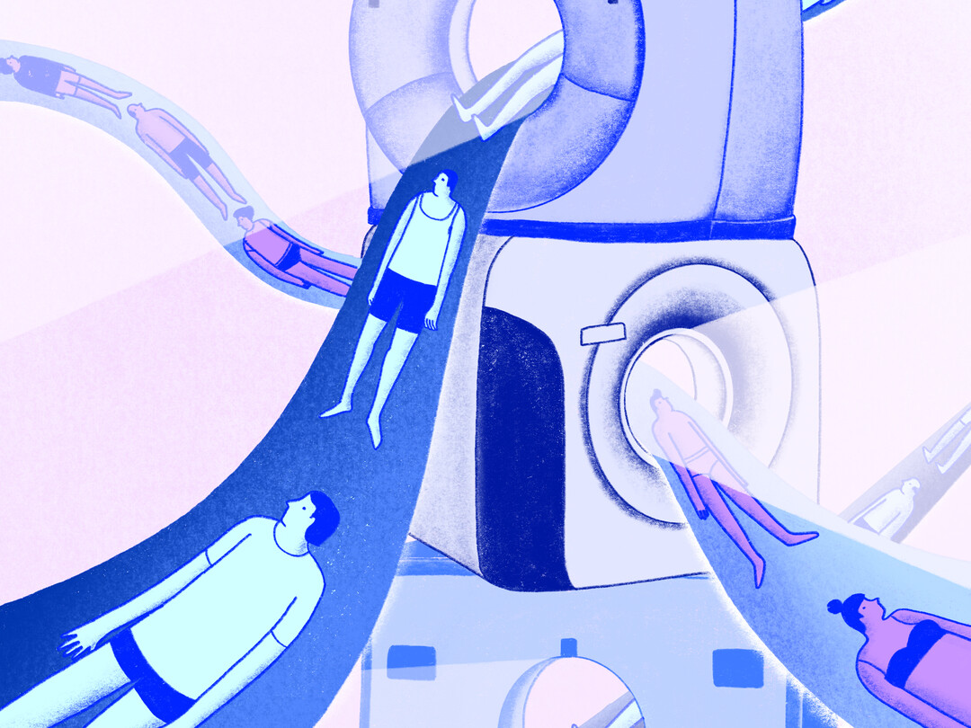Illustratie van mensen en een MRI