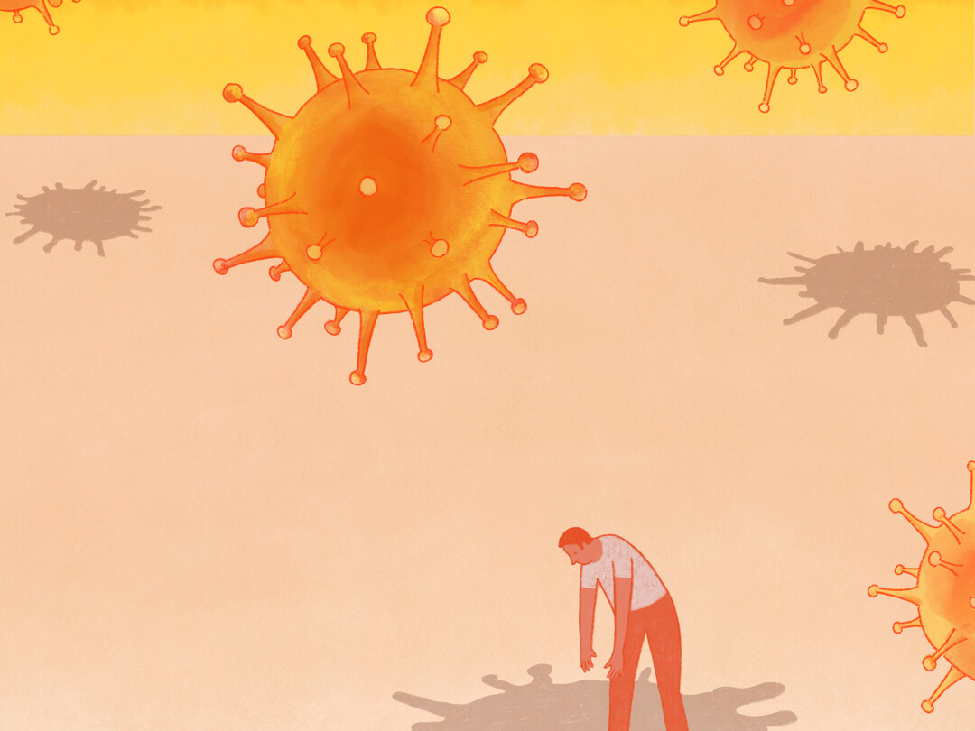 Illustratie van patiënt die in de schaduw staat van een virus