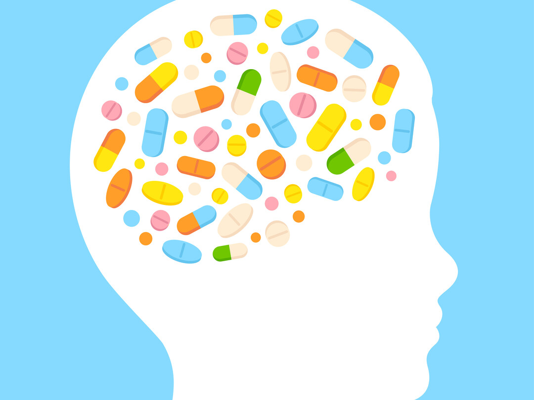 Illustratie waarbij hersenen bestaand uit pillen
