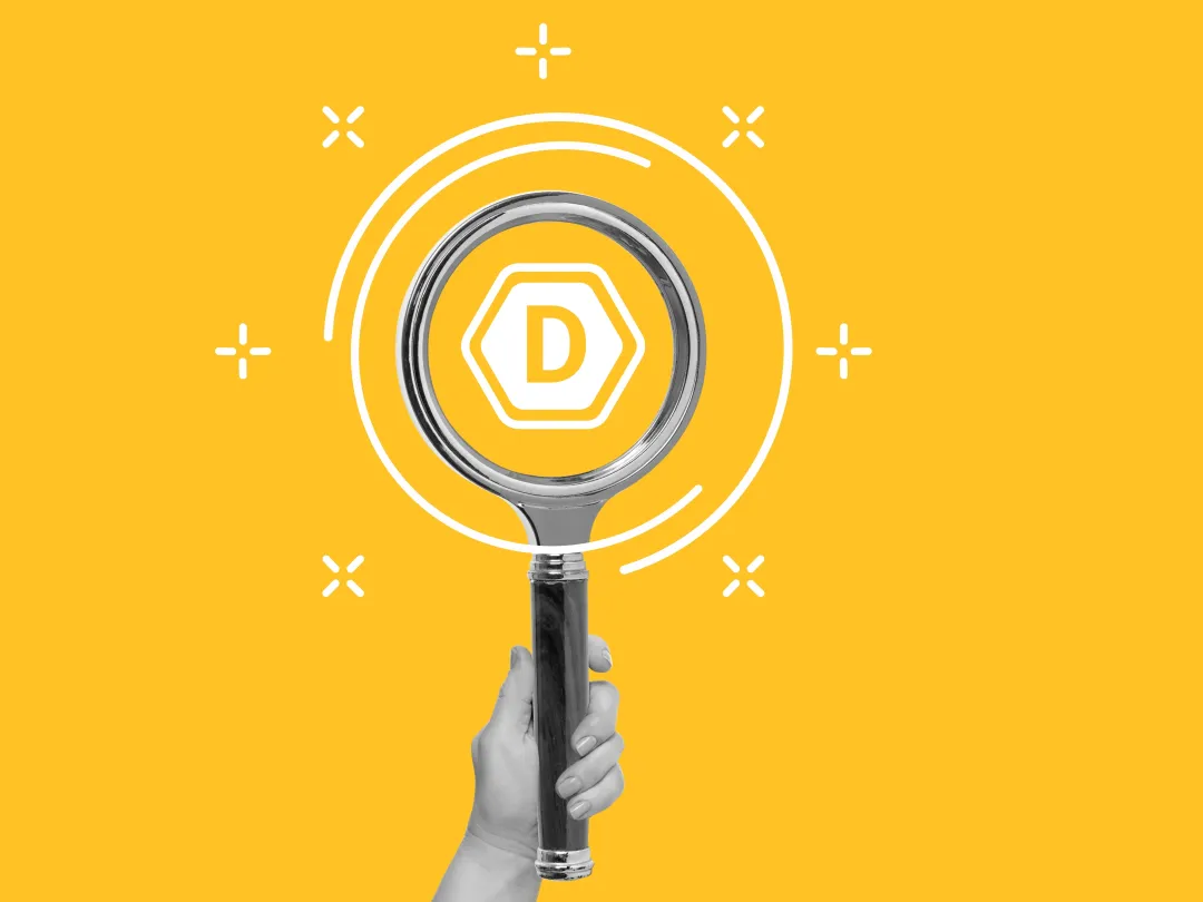 Illustratie van een loep gericht op de letter D
