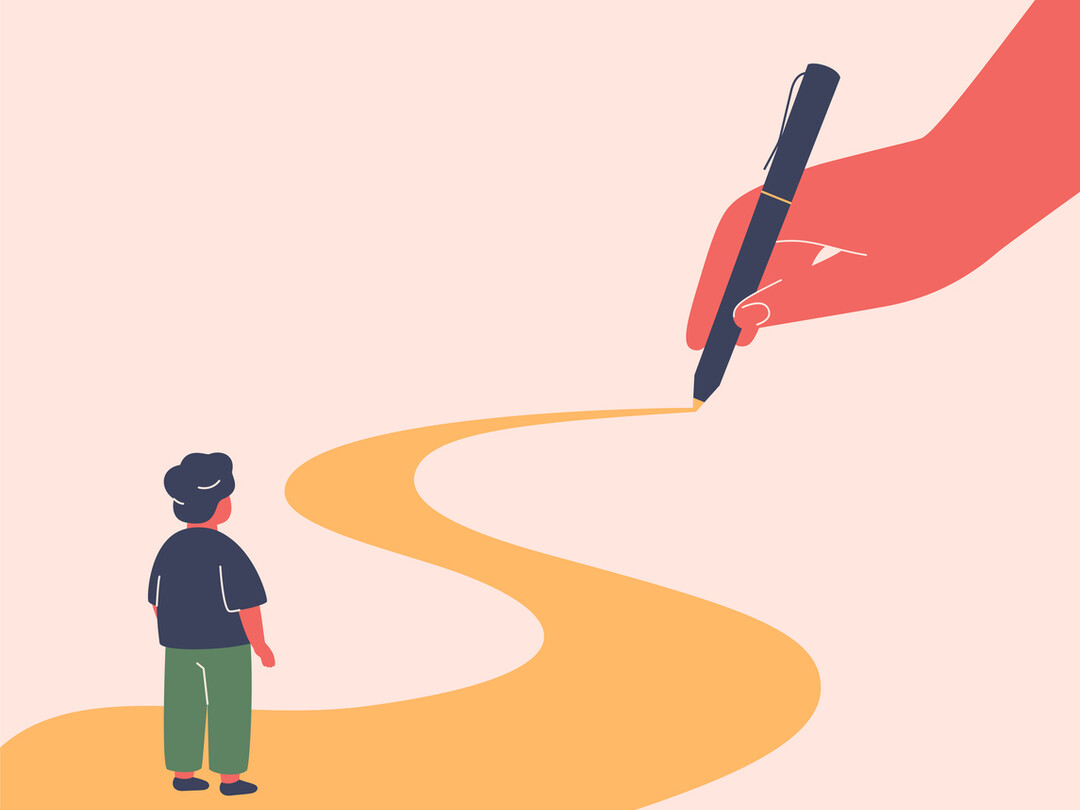 Illustratie van route die mensen bewandelen