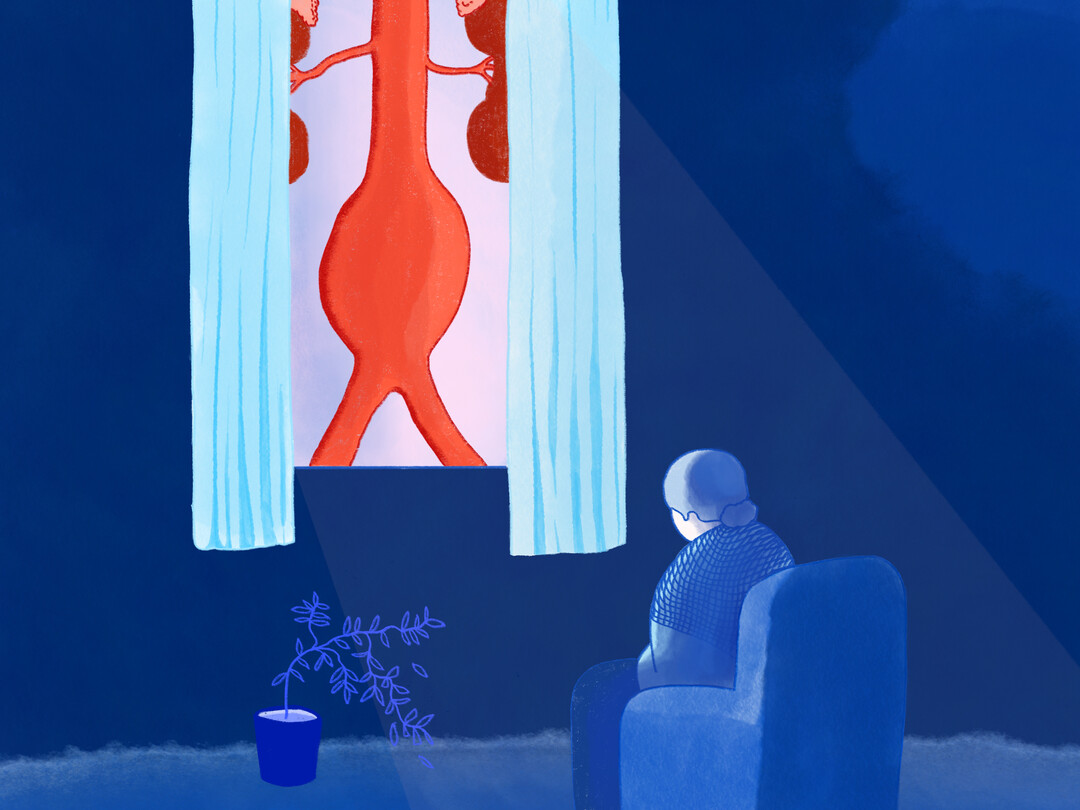 Illustratie van zittend persoon kijken naar de aorta
