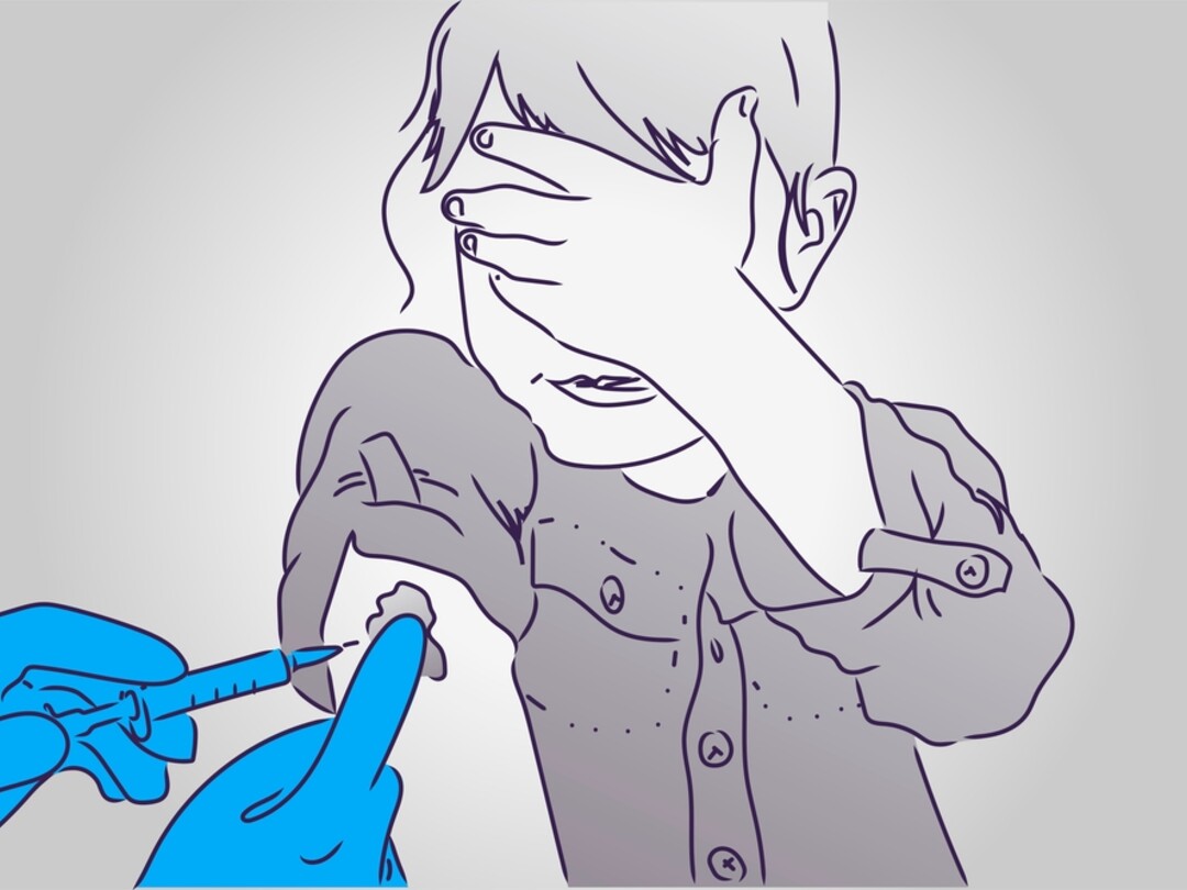 Illustratie van een kind met angst voor injecties