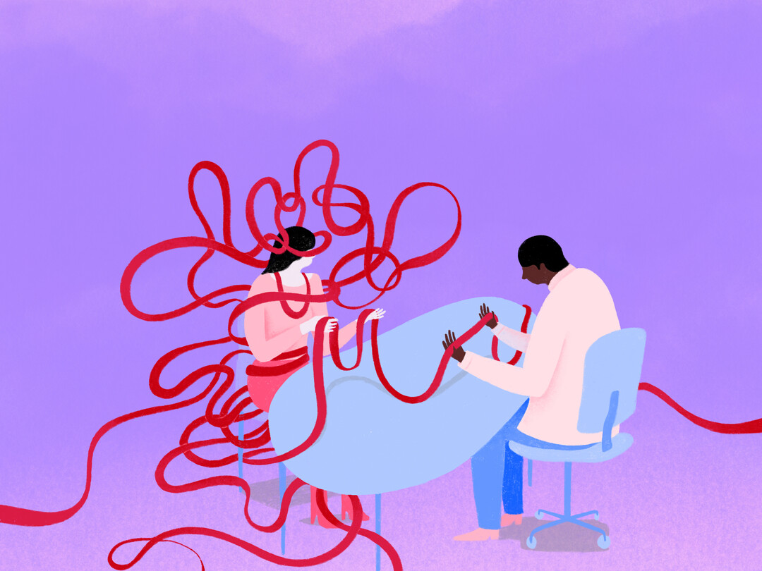 Illustratie van DHD patiënt bij arts