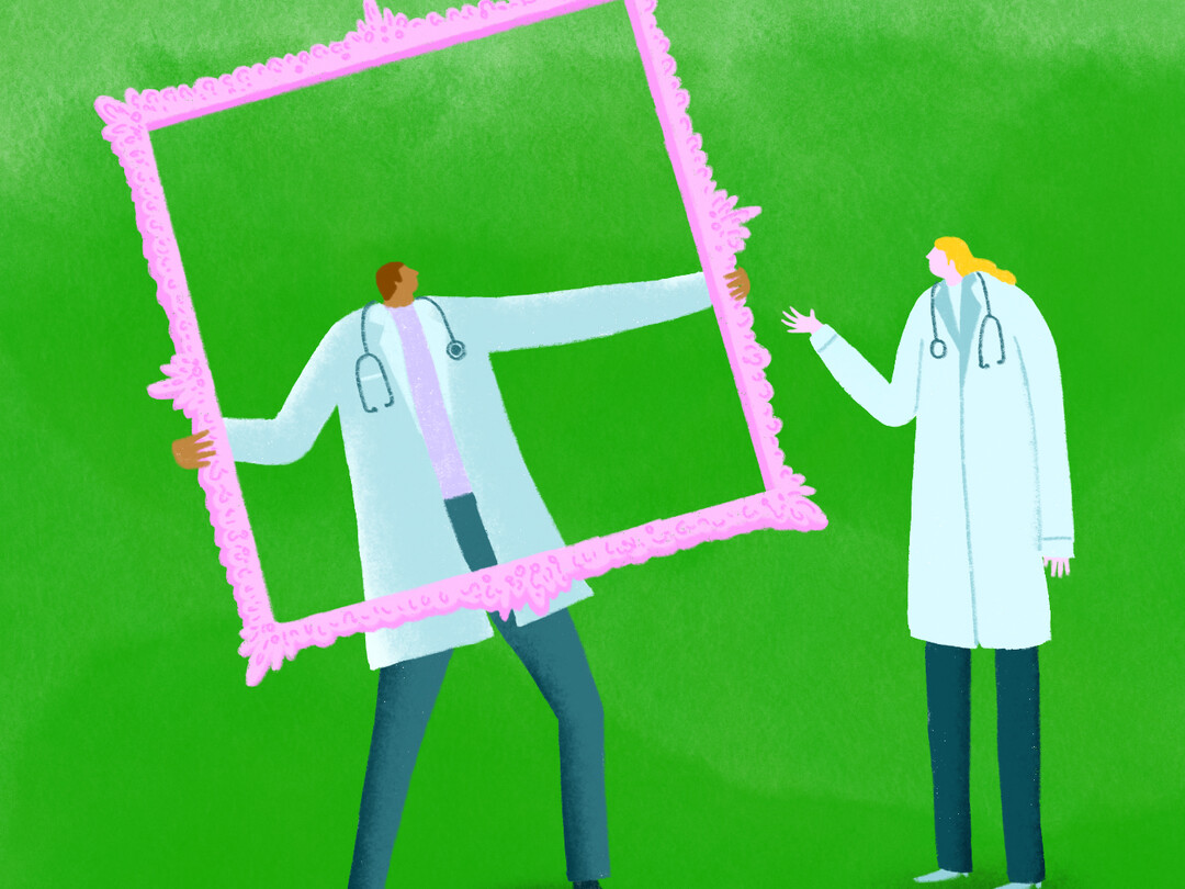 Illustratie: Artsen met een leeg kader 