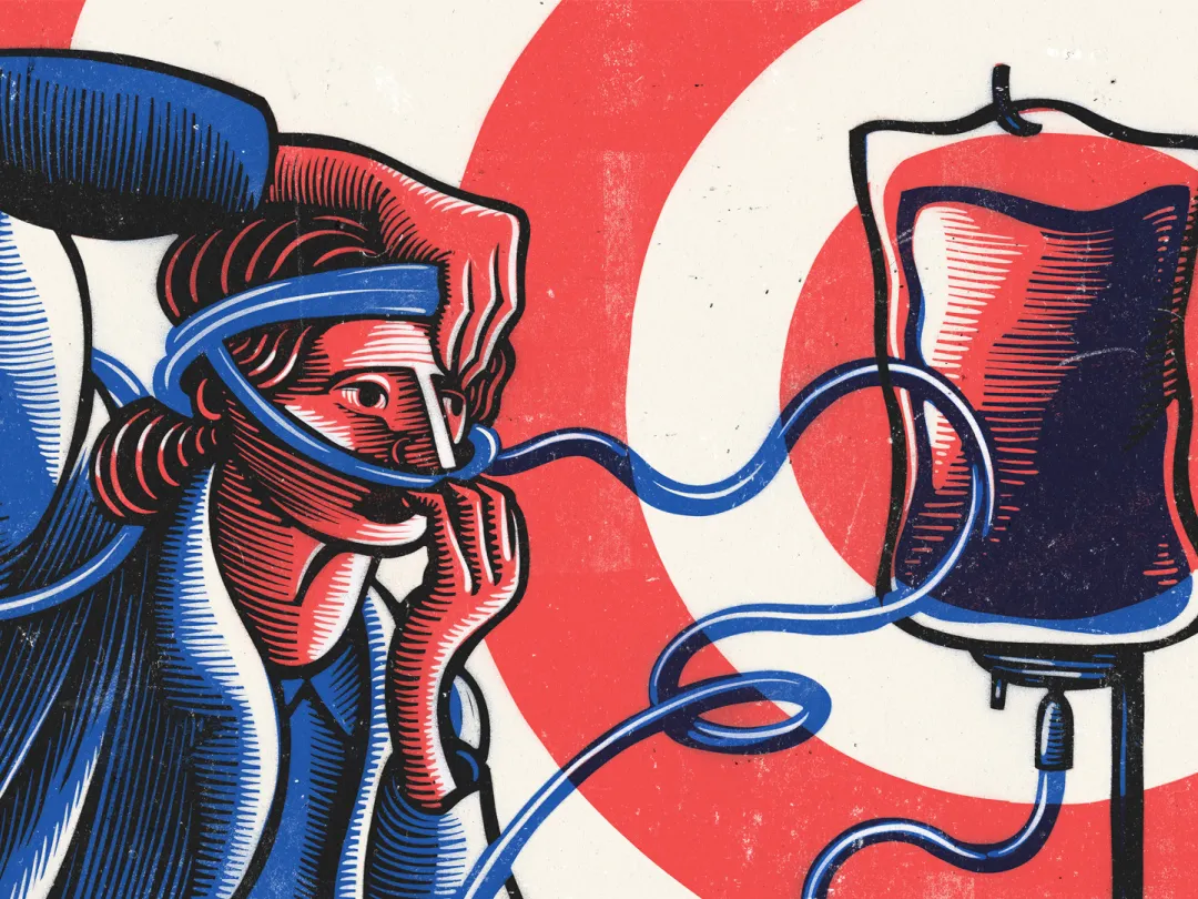 Illustratie van persoon met infuuszak met bloed