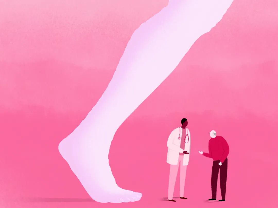 Illustratie twee mensen met een heel lang been erbij