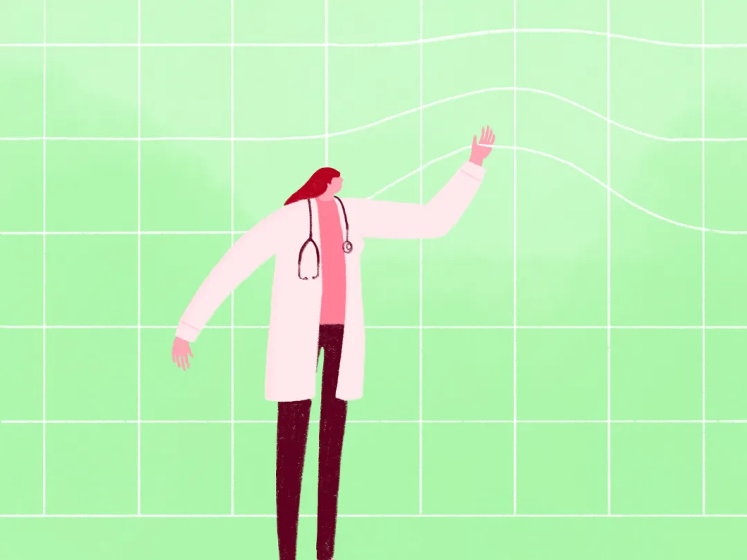 Illustratie: arts wijst naar scherm