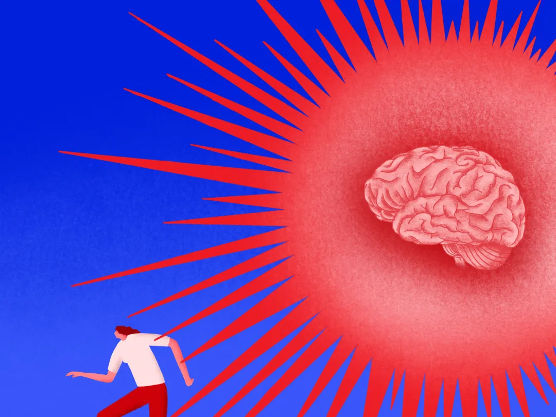 Illustratie van hersenen met iemand die wegrent