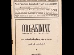 Een cover van het NTvG uit 1947 met een advertentie voor orgakinine.