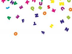 Naar beneden vallende letters in verschillende kleuren.