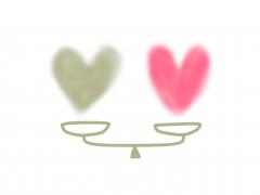 2 hartjes op een weegschaal