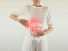 Vrouwenlichaam met oplichtende pancreas