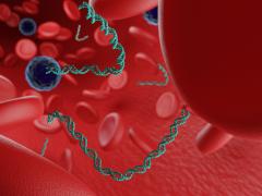 Digitale illustratie van bloedcellen en DNA.