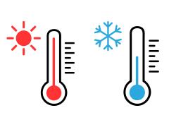 Twee thermometers een met een zonnetje en een sneeuwvlok