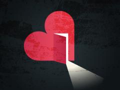 Illustratie van een hart met een deurtje erin