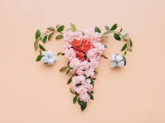 Illustratie van een vagina met eileiders gemaakt van bloemen