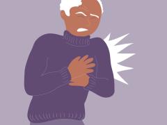 Illustratie van een oude man met pijn op de borst