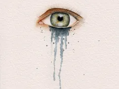 Illustratie van een oog met zwarte tranen