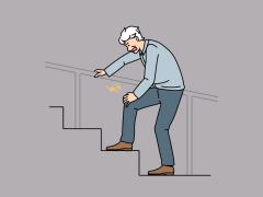 Illustratie van een oude man die met moeite een trap oploopt