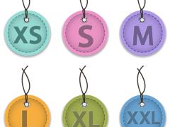Labels met kledingmaten erop