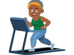 Illustratie van iemand die rent op een rolband