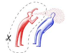 Illustratie van rood mannetje en blauw mannetje