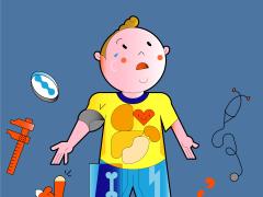 Illustratie van kind me allemaal gereedschap er omheen