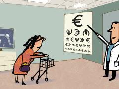 Oude vrouw die een ogentest doet