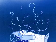 Illustratie van iemand in een ziekenhuisbed met allemaal vraagtekens eromheen