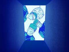 Illustratie van 3 chirurgen die naar beneden kijken