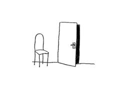 Illustratie van een deur en een stoel