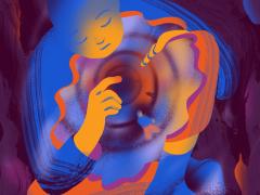 Een tekening van een kind in een grot