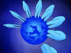 Wereldbol met mensen erop